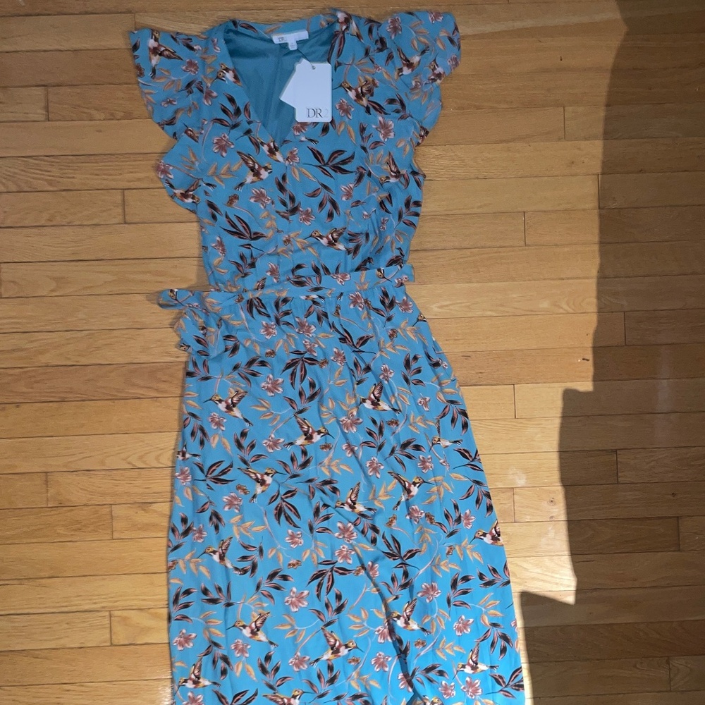 Brand New DR2 Teal Flutter-Sleeve Dress